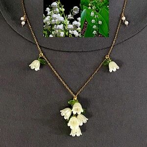 Lily of the Valley Dainty Gold and Pearl Handmade Necklace, Flowers